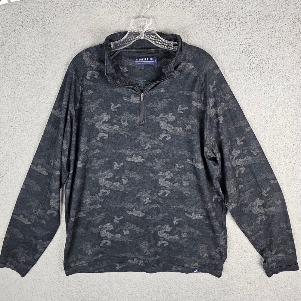 Fish Hippie Pullover Mens Large Camo Quarter Zip Long Sleeve Mock Neck Top Soft